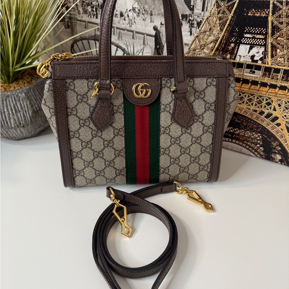 Gucci Ophidia Brown and Green Satchel Bag